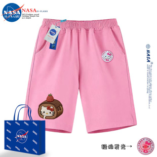 卡通可爱休闲运动五分裤 NASA联名女童发光凯蒂猫纯棉短裤 儿童夏季
