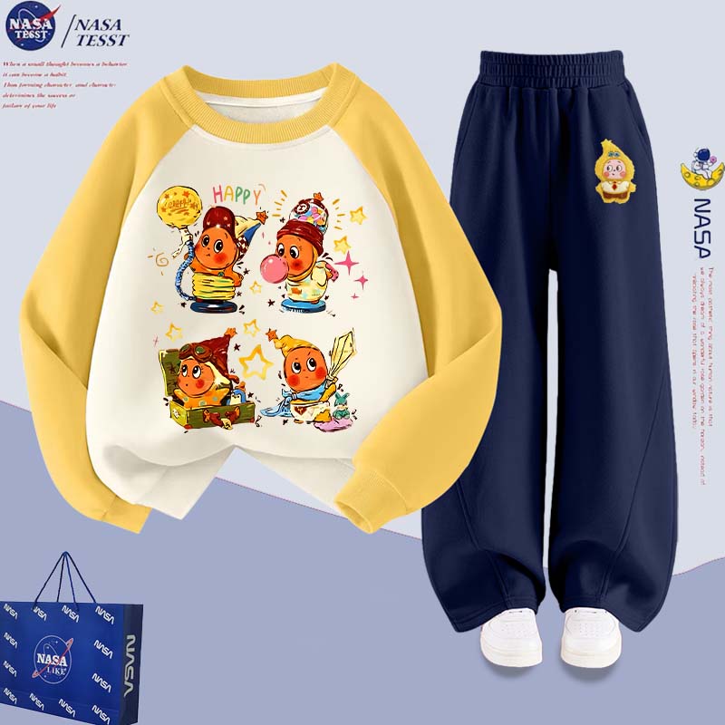NASA联名女童泡泡玛特卫衣套装儿童秋冬加绒女孩休闲可爱运动潮服