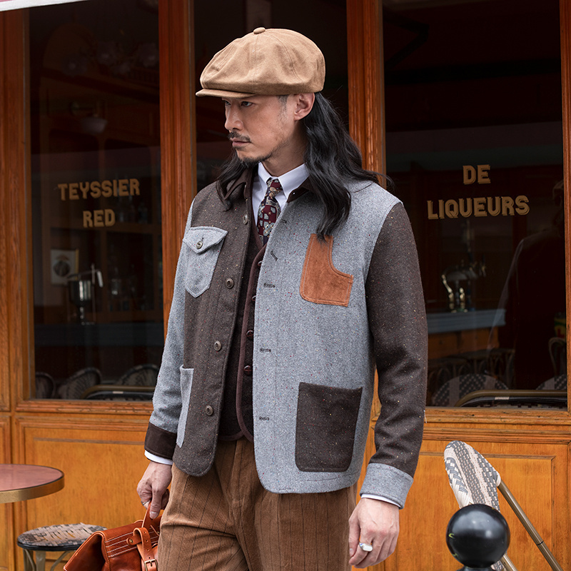 SOARIN美式复古拼接夹克外套男