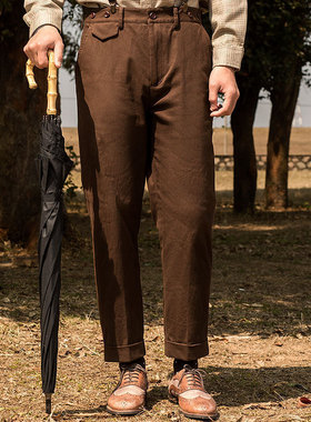 SOARIN美式复古直筒九分裤男 阿美咔叽工装休闲修身咖啡色9分裤子