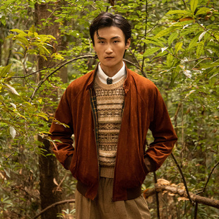 SOARIN英伦复古G9哈灵顿夹克男 鹿皮绒休闲立领哈林顿外套机车服