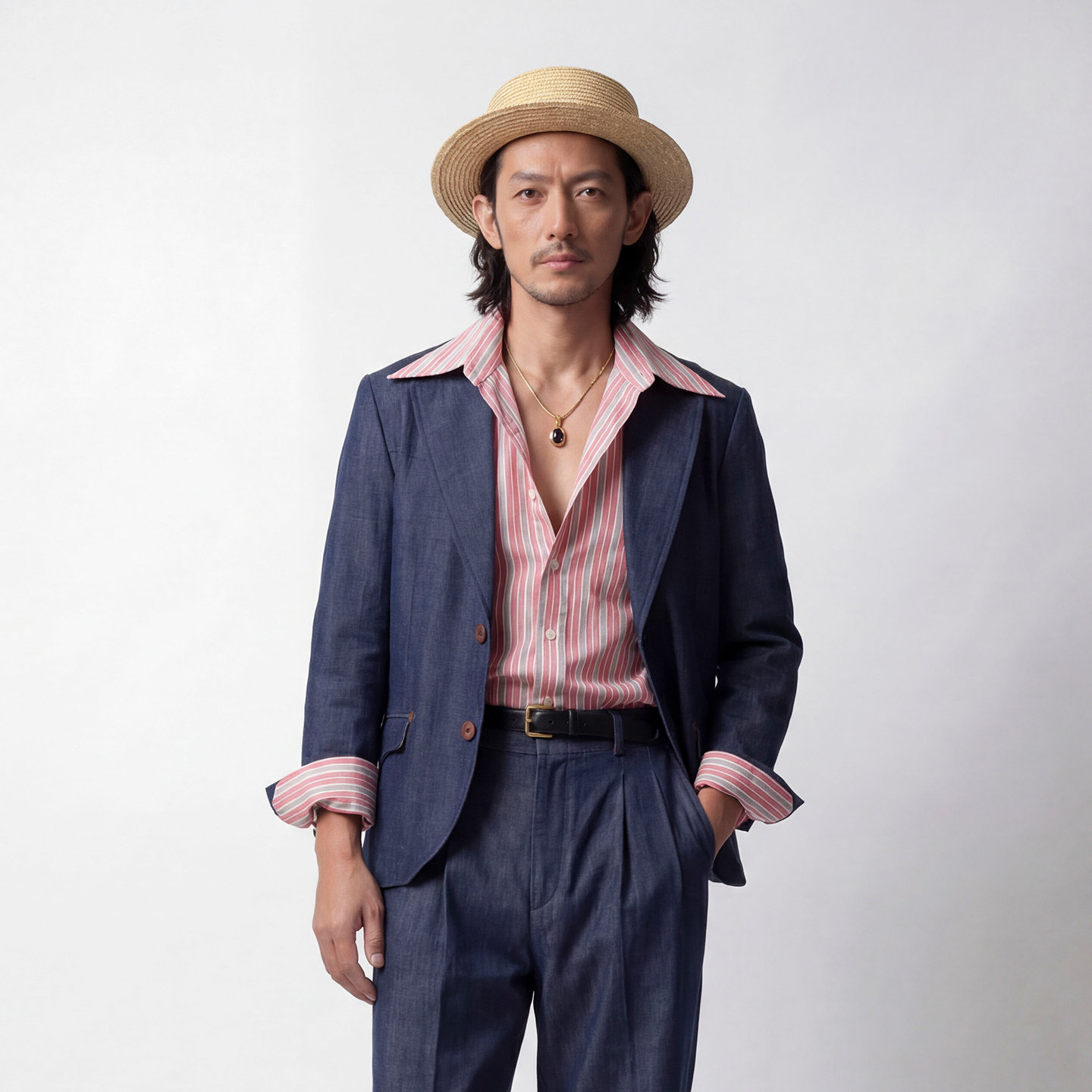 soarin复古美式休闲棉麻牛仔西装男春夏阿美咔叽雅痞透气单西外套