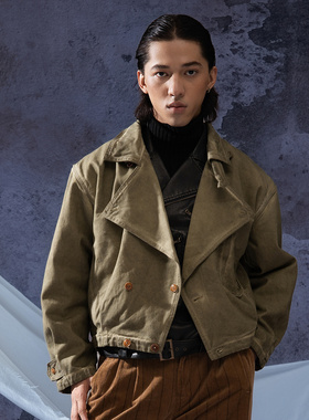 【炒色做旧】SOARIN美式复古机车风短款夹克男重磅牛仔飞行员外套