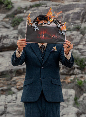 SOARIN复古英伦风粗花呢西装外套男 雅痞商务正装婚礼蓝色单西服