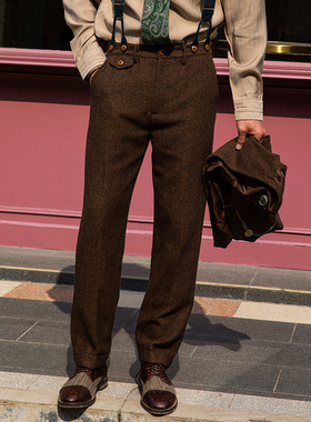 SOARIN美式复古毛呢九分裤男 阿美咔叽羊毛休闲直筒宽松9分西裤子