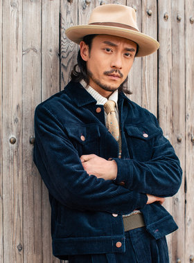 SOARIN美式复古灯芯绒夹克男 痞帅绅士翻领短款飞行员工装夹克潮