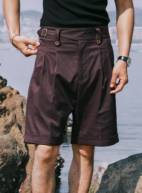 SOARIN意式那不勒斯短裤男 中高腰巴黎扣直筒休闲修身免烫西装裤