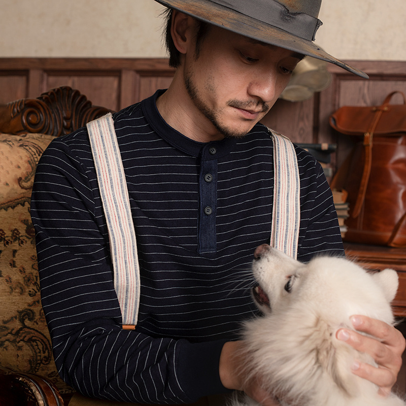 SOARIN美式复古亨利领长袖T恤男