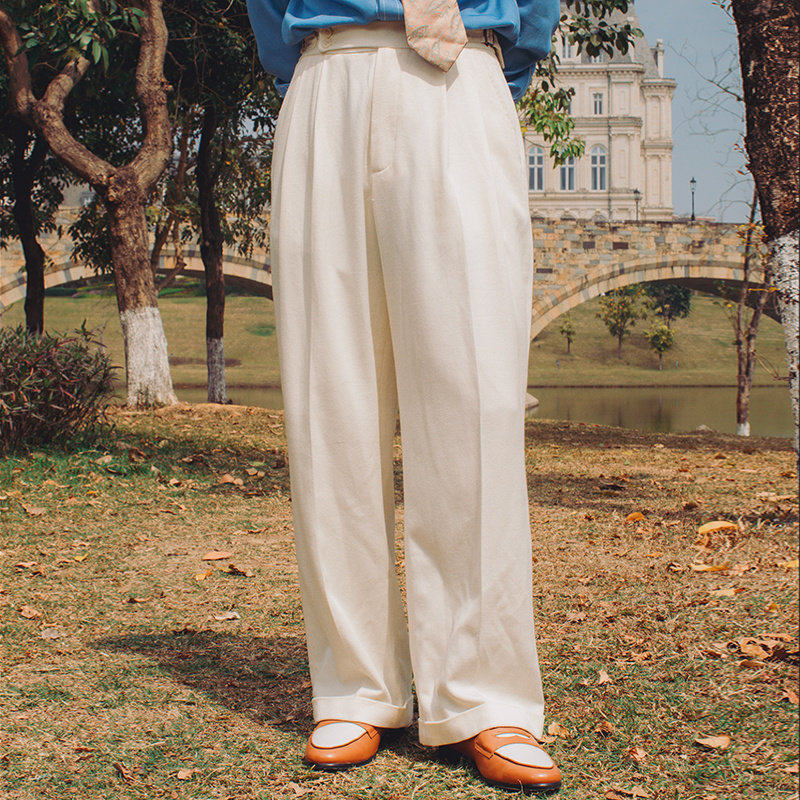 SOARIN意式老钱风那不勒斯白色休闲男 天丝商务绅士直筒垂感长裤