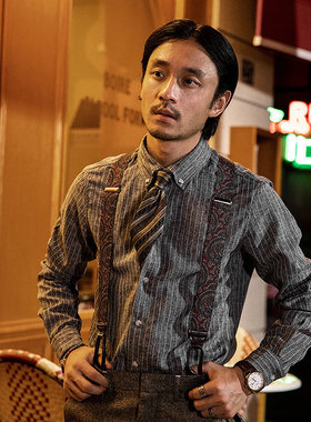 SOARIN英伦风雅痞男装复古条纹衬衫 高级感商务休闲西装衬衣免烫