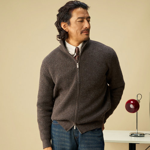 SOARIN复古老钱风拉链半高领毛衣外套男 厚款 罗纹针织毛线衣夹克