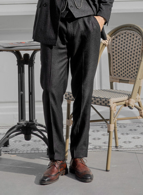 SOARIN英伦风复古条纹西裤男 痞帅绅士商务正装直筒免烫西服长裤