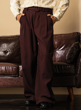 【自带腰带】SOARIN英伦复古休闲直筒阔腿裤男痞帅免烫抗皱高腰裤