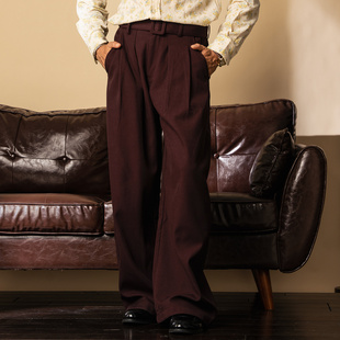 男痞帅免烫抗皱高腰裤 SOARIN英伦复古休闲直筒阔腿裤 自带腰带
