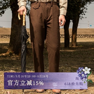 阿美咔嘰工裝 休閑修身 復(fù)古直筒九分褲 咖啡色9分褲 子 男 SOARIN美式