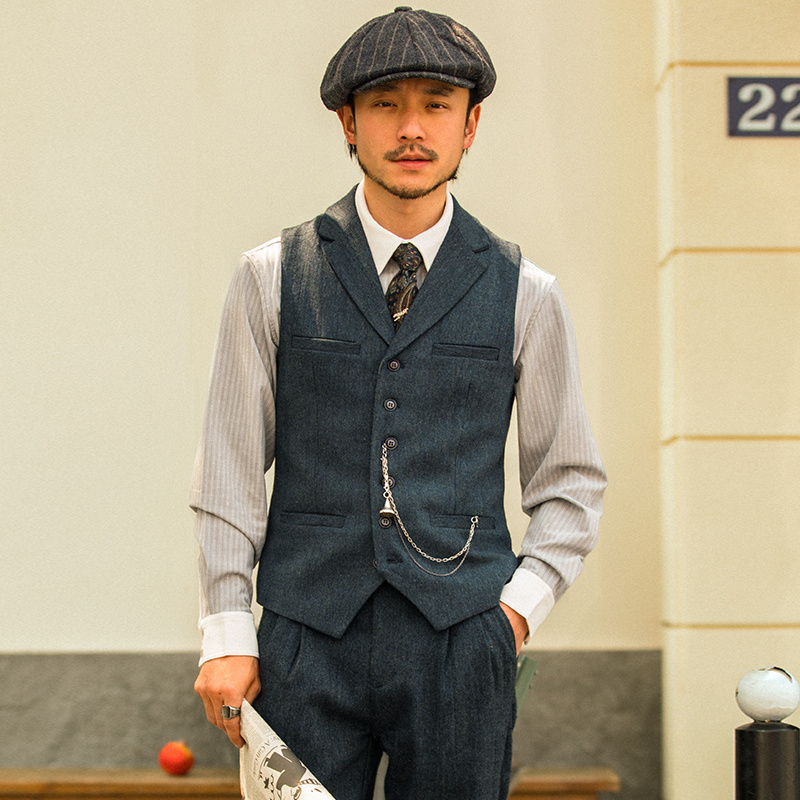 毛呢秋季雅痞商务休闲西装领背心