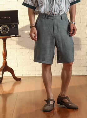 SOARIN意式复古西装短裤男 那不勒斯商务绅士休闲直筒暗格五分裤