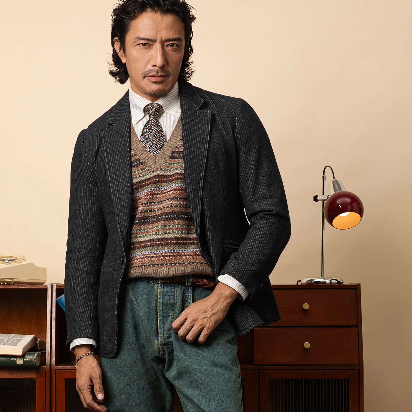 SOARIN英伦风复古条纹西装外套男 痞帅商务休闲修身高级感单西服