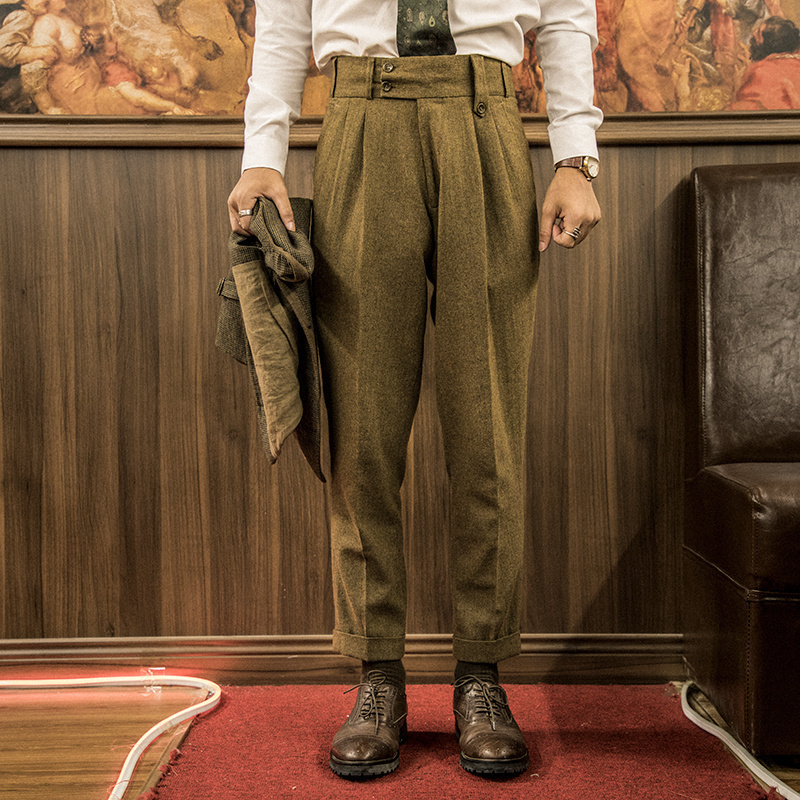 古着廓尔格直筒高腰九分裤