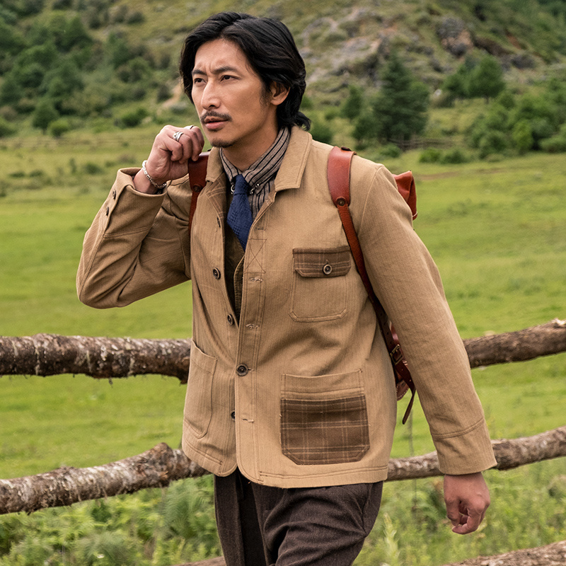 SOARIN美式复古翻领拼接夹克男