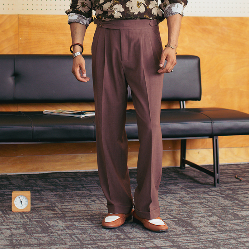 SOARIN意式复古那不勒斯高腰裤男巴黎扣简约百搭垂感商务西装长裤