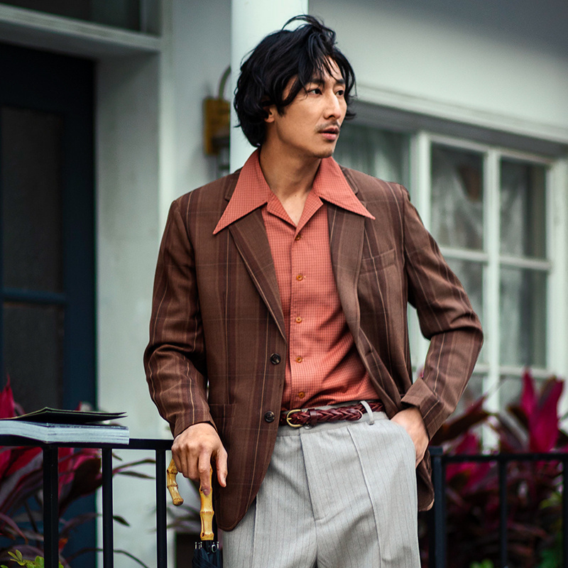 SOARIN英伦风复古条纹西装外套男