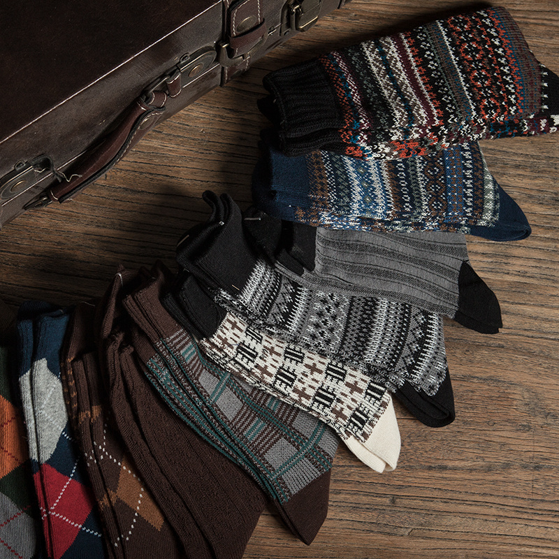 袜子男英伦风花纹休闲绅士长筒袜