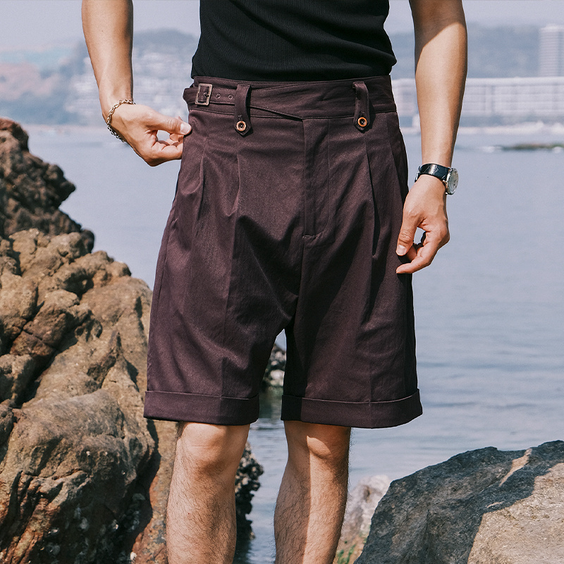 SOARIN意式那不勒斯短裤男 中高腰巴黎扣直筒休闲修身免烫西装裤