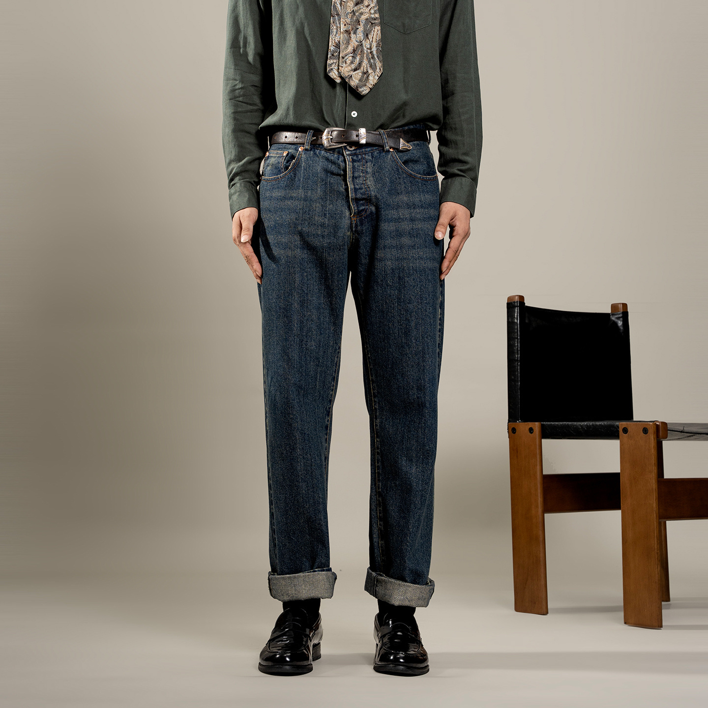 SOARIN复古美式直筒牛仔裤男 阿美咔叽水洗重磅休闲修身工装长裤