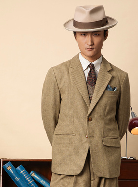 SOARIN【华夫格】英伦复古羊毛呢西装外套男绅士感商务休闲单西服