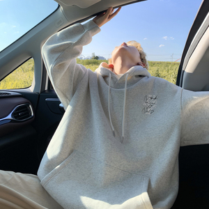 白花灰连帽卫衣男春秋季美式潮牌重磅休闲外套青少年简约大码上衣图片