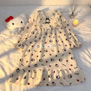 珊瑚绒睡裙女款秋冬季加绒加厚高级感蝴蝶结可外穿冬款睡衣家居服