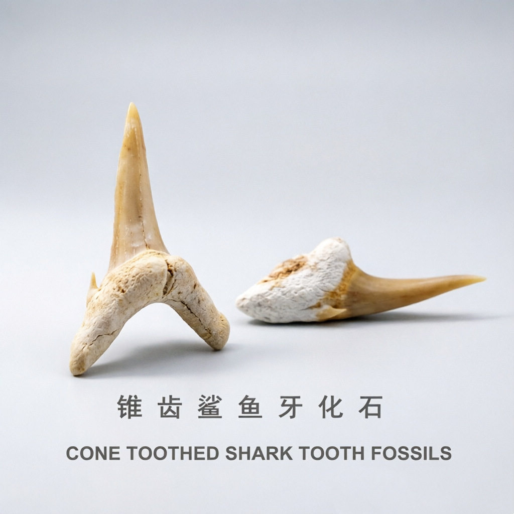 白垩纪摩洛哥锥齿鲨鱼牙齿化石标奇石