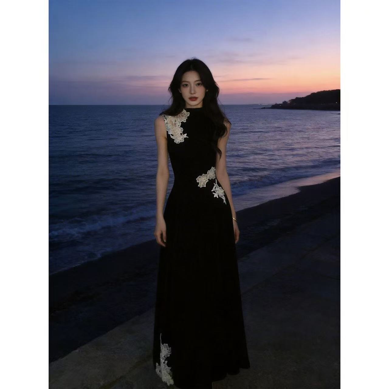 法式复古风改良旗袍连衣裙子女设计感新中式国风无袖旗袍长裙夏季