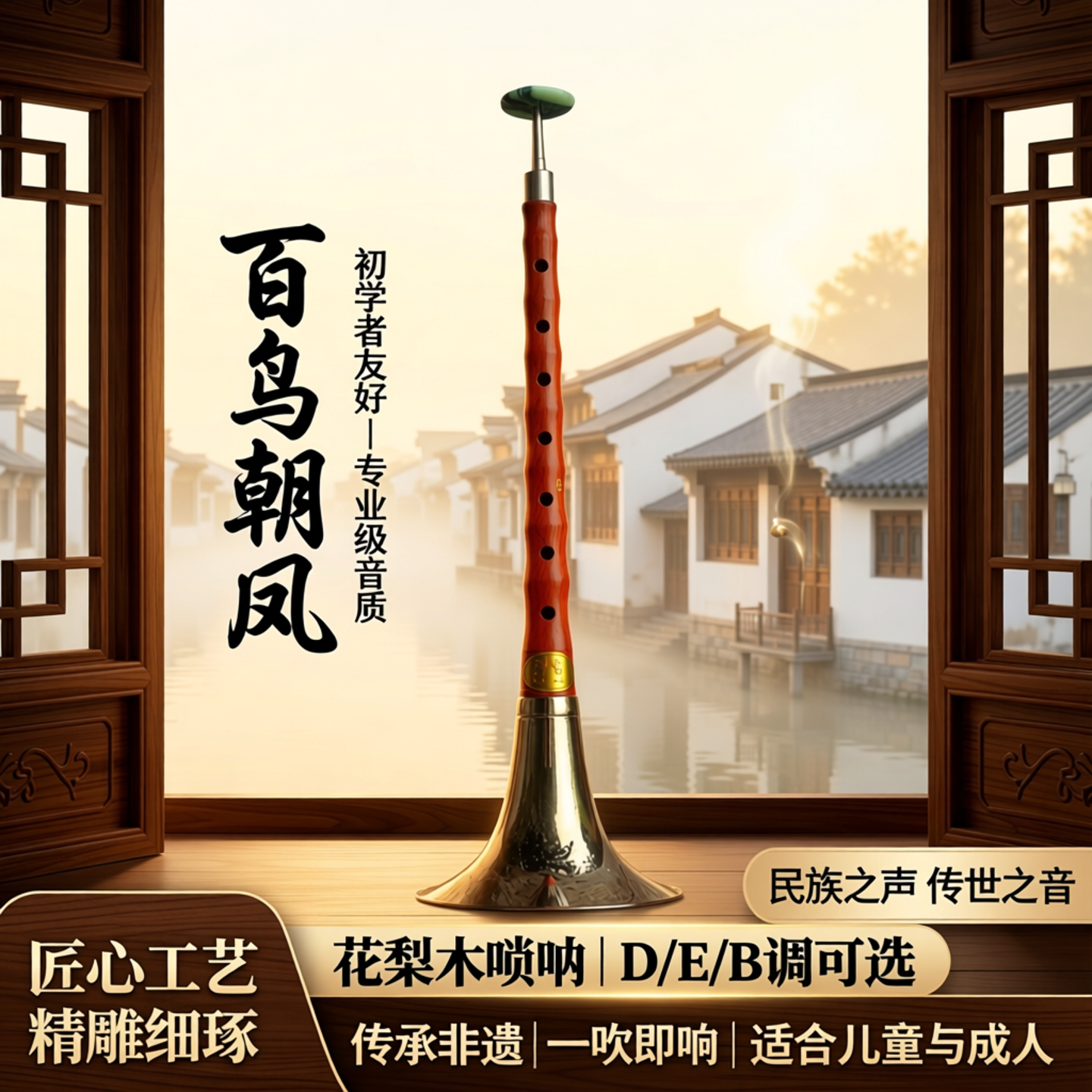 唢呐乐器初学者专业花梨木儿童小号d调e调百鸟朝凤锁呐成人降b调