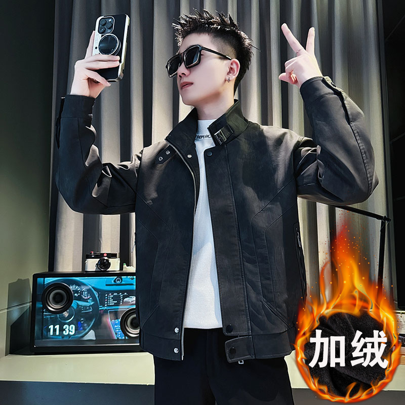 加绒加厚皮衣男装流行潮牌夹克2025新款爆款秋冬季高级感痞帅外套