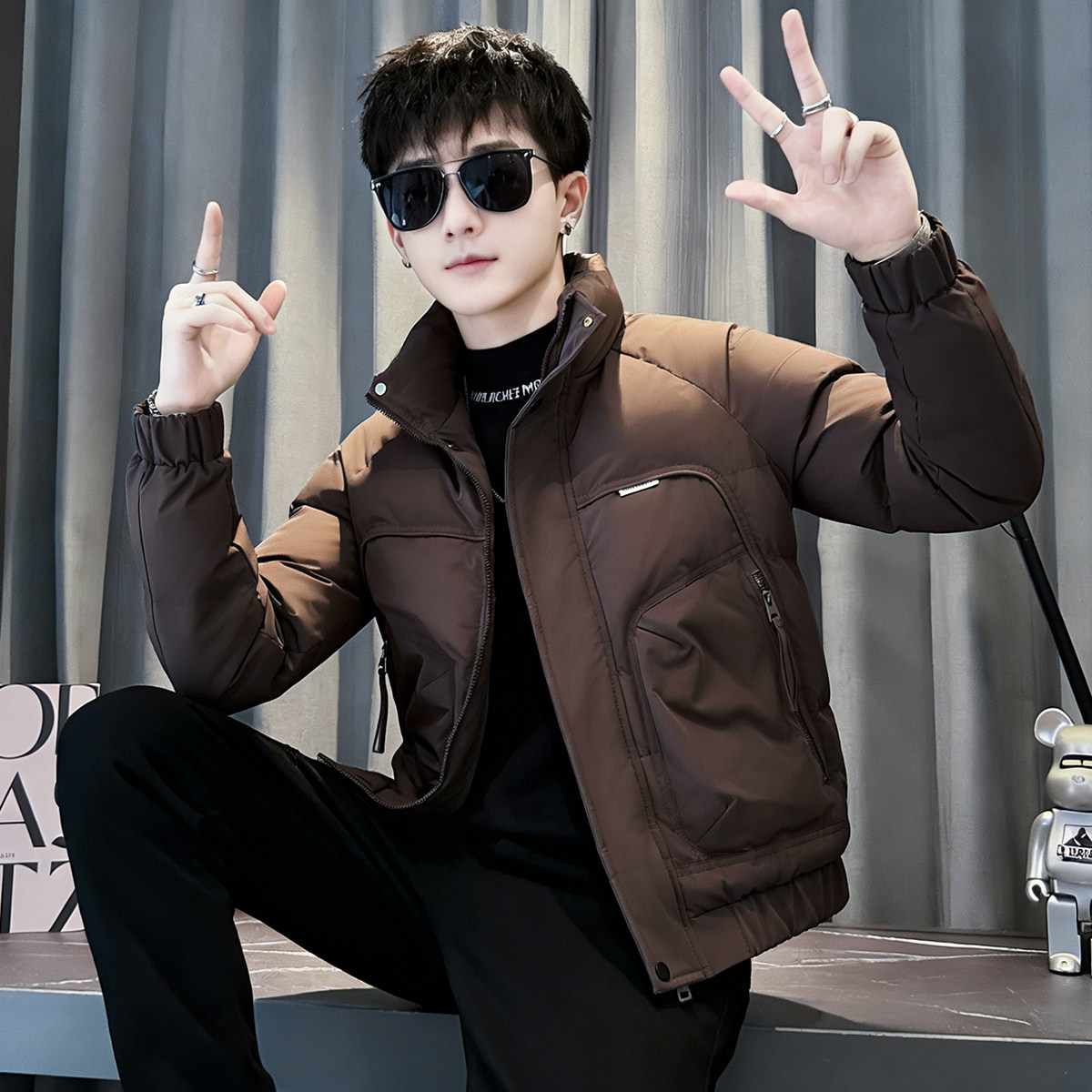 冬季痞帅棉衣男士修身保暖羽绒服