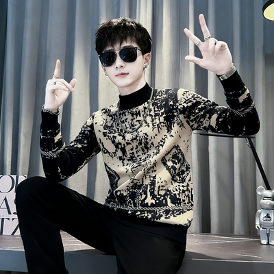 秋冬装痞帅毛衣男款修身提花流行