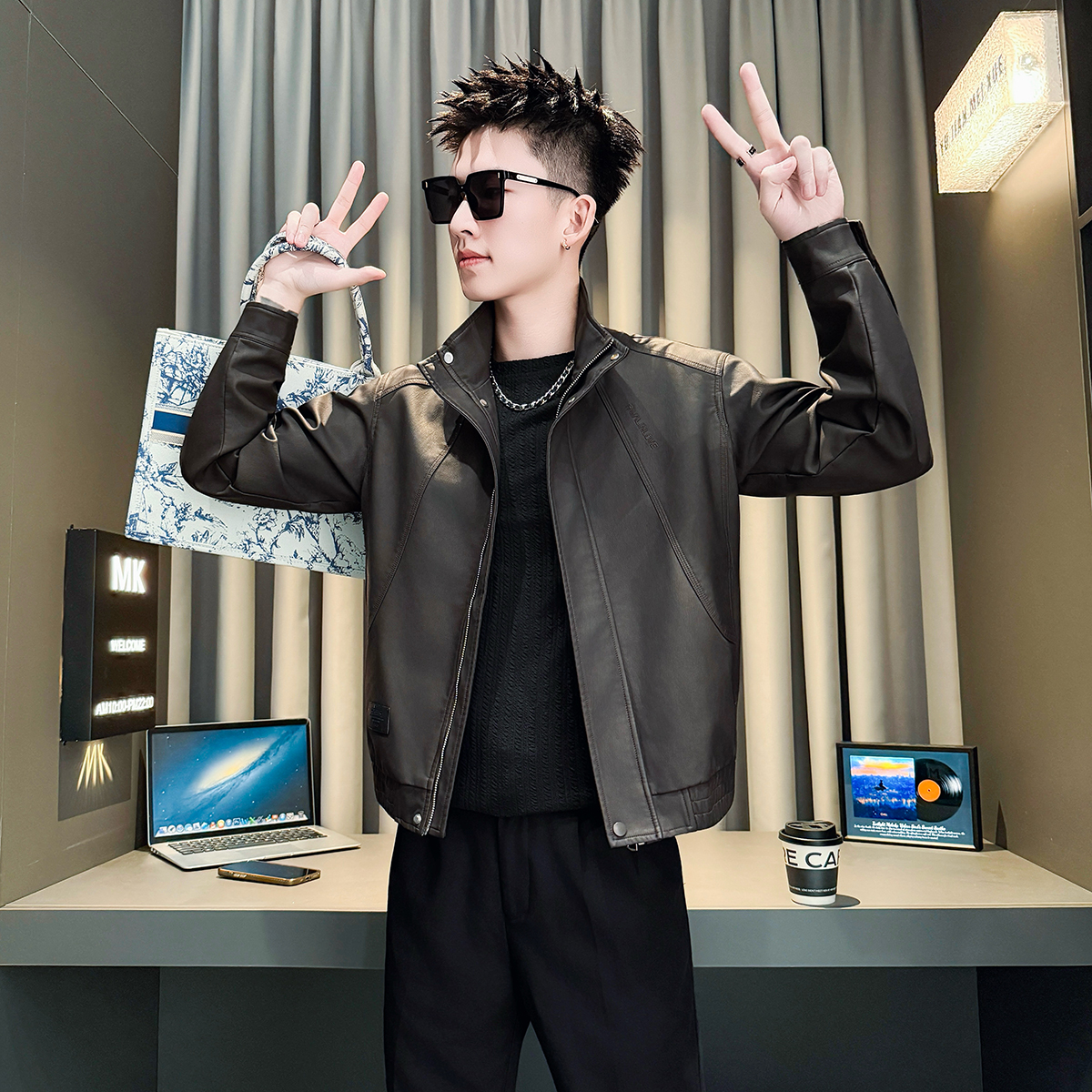 痞帅风皮衣男款超火帅气加厚夹克