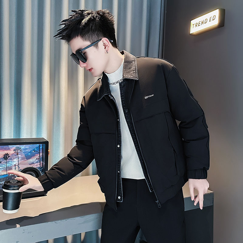 冬装假两件棉衣男士修身流行痞帅
