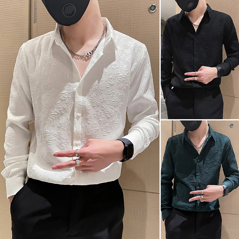 高级感长袖衬衫潮牌修身扣领男装