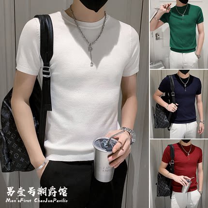 夏季短袖T恤男士修身潮流ins体恤2025新款高级感潮牌针织半袖衣服