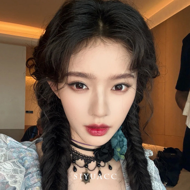 林允同款黑色蕾丝花朵项链choker