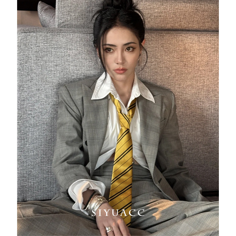 谢可寅同款黄色条纹领带秋冬百搭领巾时尚休闲高智感西装女帝配饰,服饰配件/皮带/帽子/围巾,领带,淘宝优惠券,粉丝福利购,淘宝优惠卷