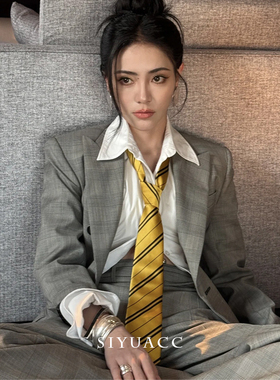 谢可寅同款黄色条纹领带秋冬百搭领巾时尚休闲高智感西装女帝配饰