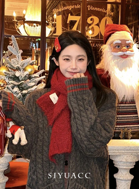 圣诞红色min字母发夹秋冬气质发卡侧边弹簧夹新年围巾头饰发饰女