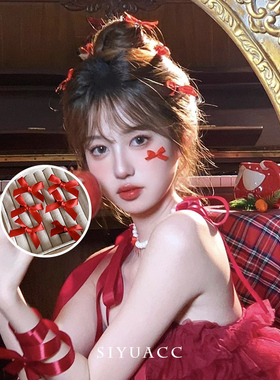 圣诞节红色蝴蝶结发夹发饰头饰女