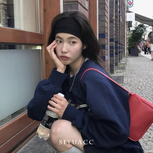 韩系百搭黑色无痕针织发带头带女