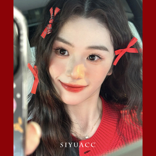 甜美红色蝴蝶结发夹芭蕾风丝带绑发发卡圣诞新年氛围感头饰发饰女