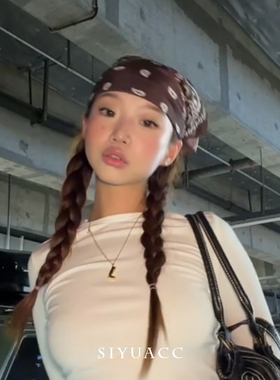 美式辣妹薄款棕色腰果方巾头巾女